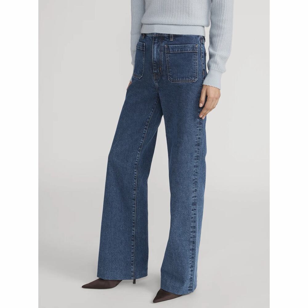 Frame The Refined Blue High Waisted Wide Leg Jeans Size 31 NWT